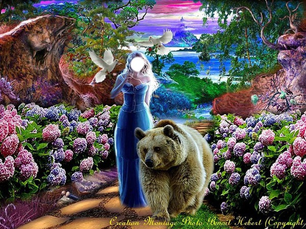 la femme et l'ours Photomontage