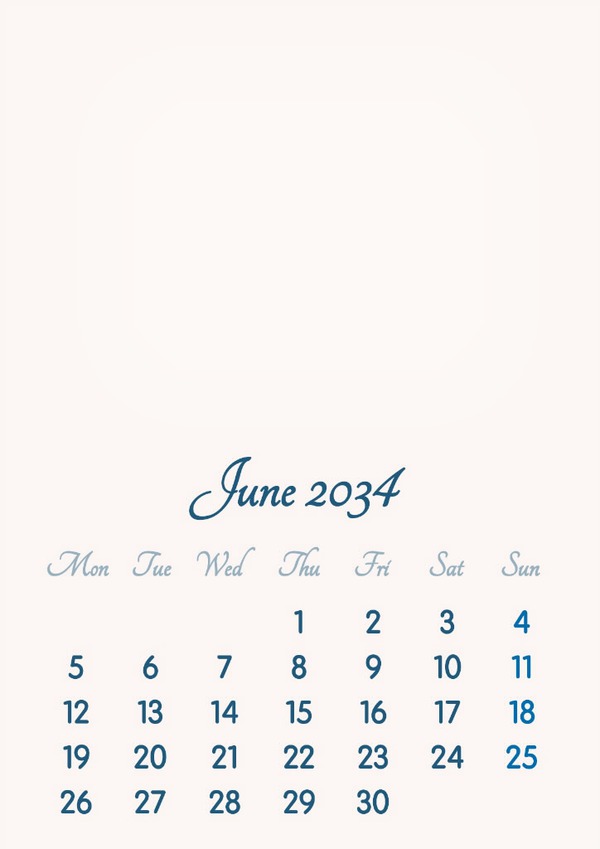 June 2034 // 2019 to 2046 // VIP Calendar // Basic Color // English Photo frame effect