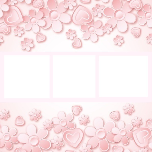 flores y corazones rosados, collage 3 fotos. Photomontage