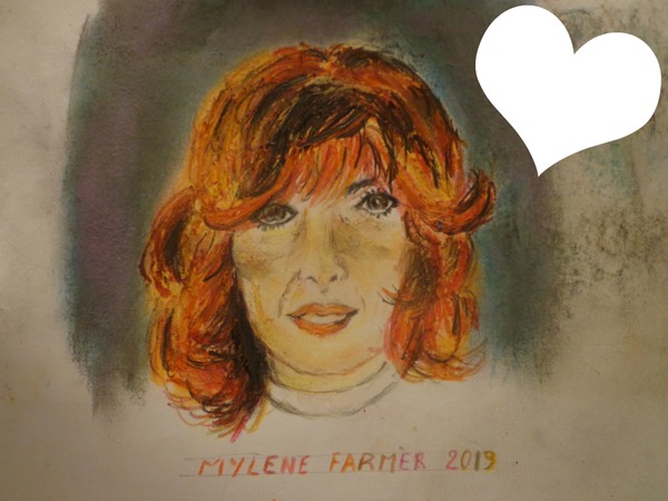 Mylène Farmer 2019 avec coeur dessin fait par Gino GIBILARO Montaje fotografico
