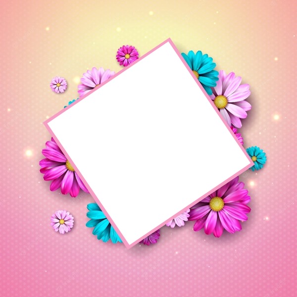 rombo sobre flores, fondo rosado. Photo frame effect