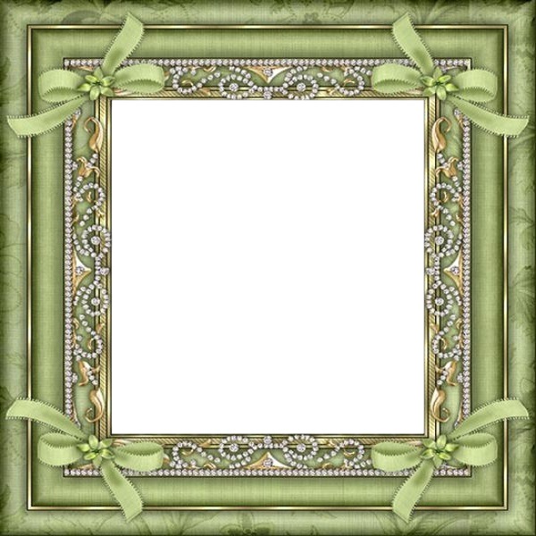marco decorado y lazos verdes. Montaje fotografico
