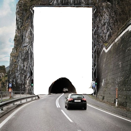 renewilly carro y tunel Fotomontage
