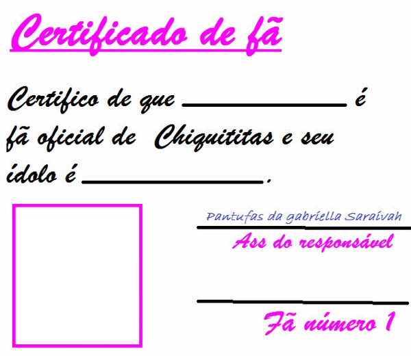 Certificado de fã chiquititas Montaje fotografico