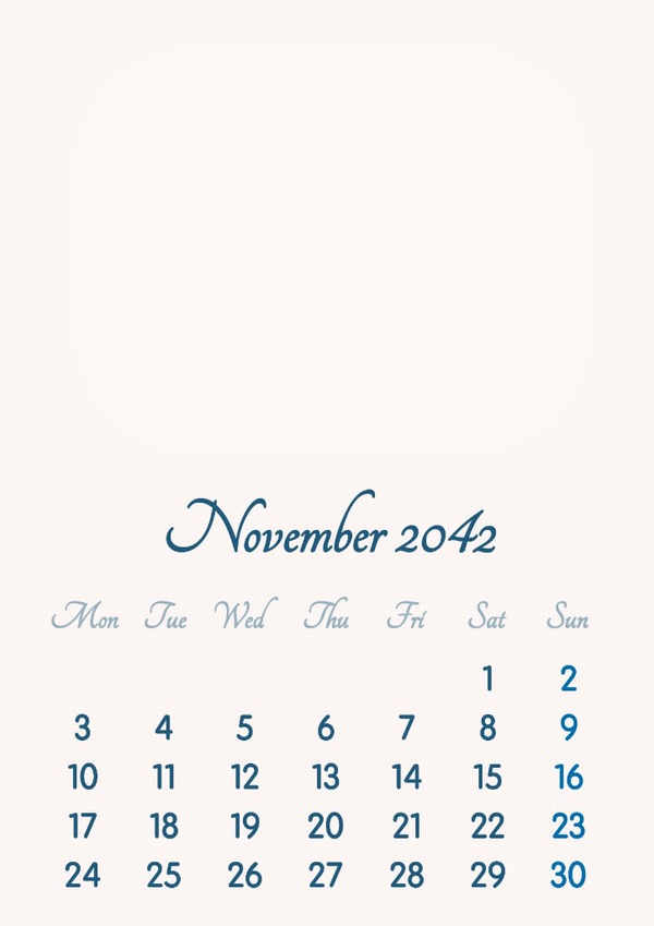 November 2042 // 2019 to 2046 // VIP Calendar // Basic Color // English Fotomontáž
