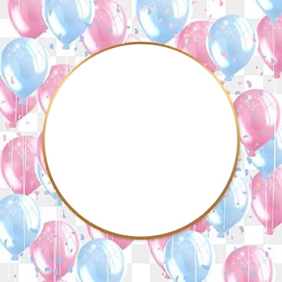Feliz Cumpleaños, globos rosados y azules. Photo frame effect