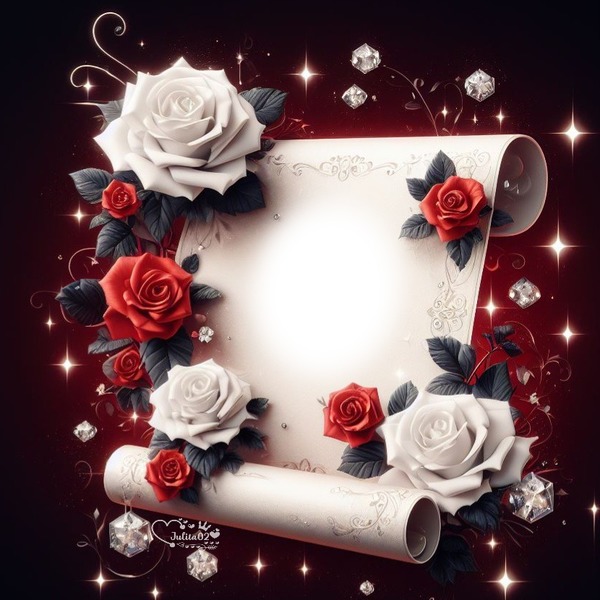 Pergamino con rosas blancas y rojas Fotomontage
