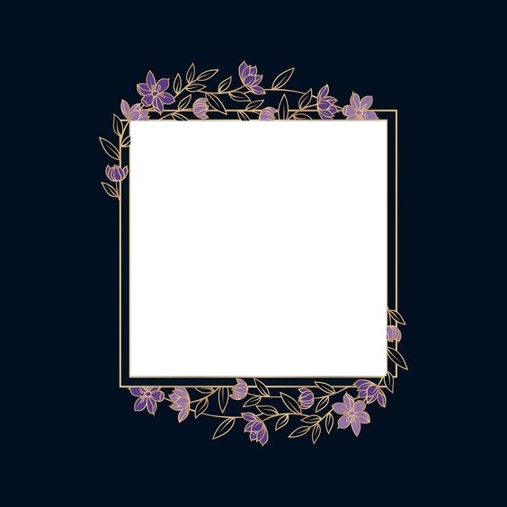 marco y florecillas lila, fondo azul. Fotomontage