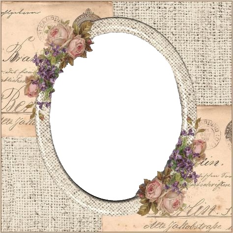 vintage, marco oval y flores. Photo frame effect