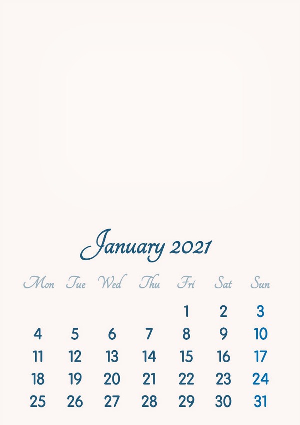 January 2021 // 2019 to 2046 // VIP Calendar // Basic Color // English Fotomontage