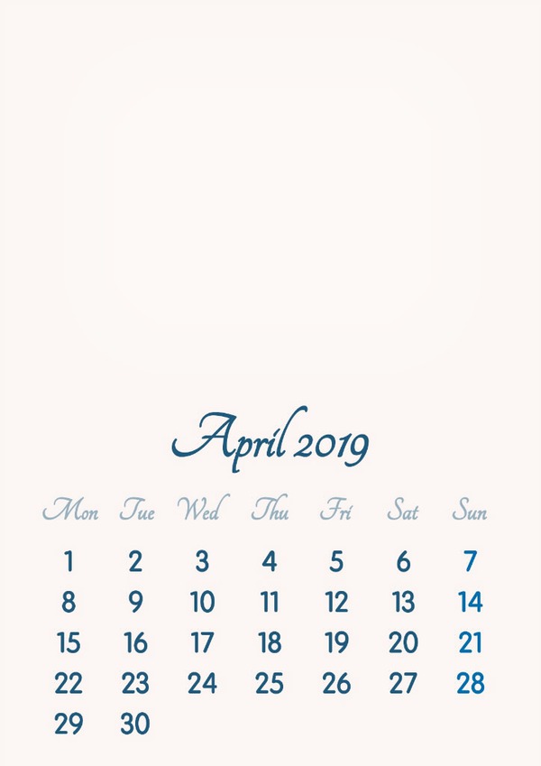 April 2019 // 2019 to 2046 // VIP Calendar // Basic Color // English Fotomontáž