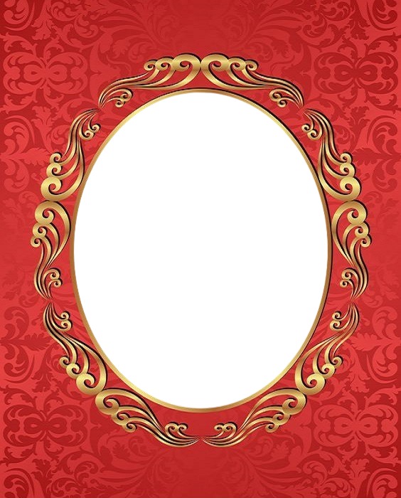 marco ovalado dorado, fondo rojo1. Fotomontažas