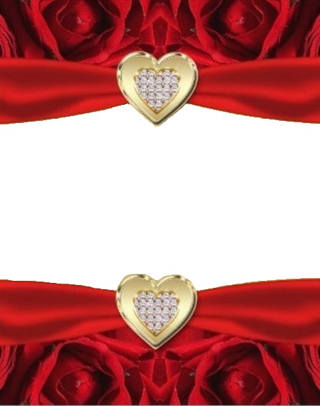 marco rosas y corazones dorados. Fotomontáž