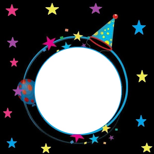 marco circular cumpleaños, gorrito. Fotomontage