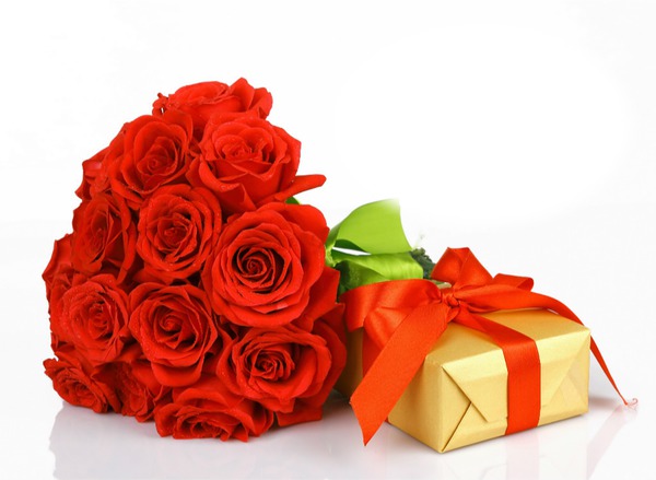 Amour-roses rouges-cadeau Fotomontasje