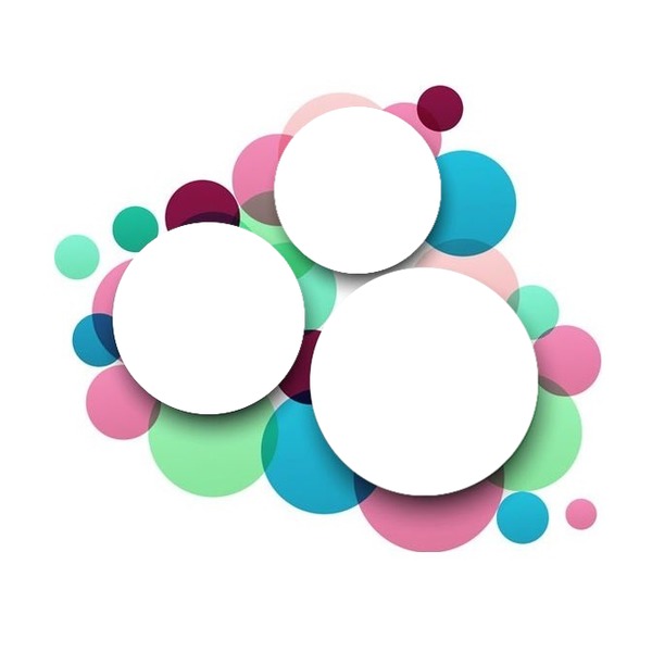 3 círculos sobre burbujas de colores. Fotomontage