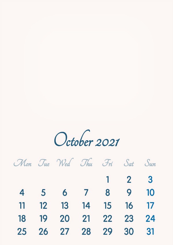 October 2021 // 2019 to 2046 // VIP Calendar // Basic Color // English Photo frame effect