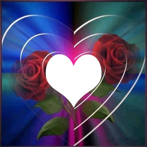 coeur avec 2 roses  rouge 1 photo Fotomontage