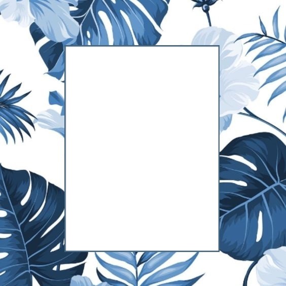 marco y hojas azules. Fotomontage