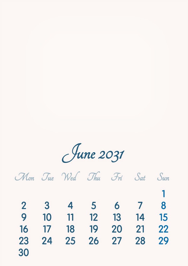 June 2031 // 2019 to 2046 // VIP Calendar // Basic Color // English Photo frame effect