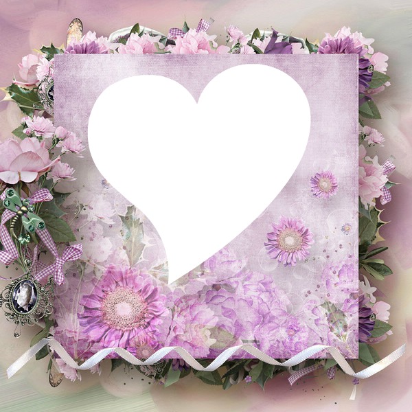 cadre coeur fleurie rose romantique Montaje fotografico