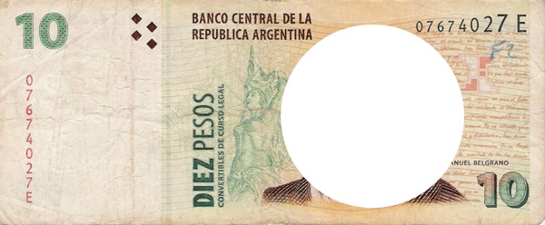 Billete de $10 argentino Montaje fotografico