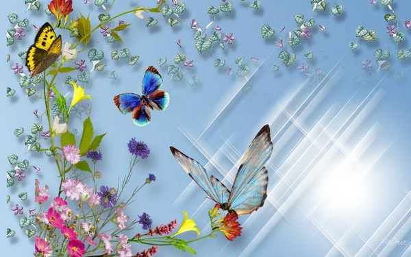 bloemen en vlinders Photomontage