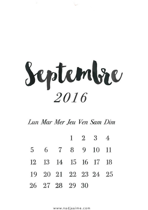Calendrier septembre 2016 Montaje fotografico