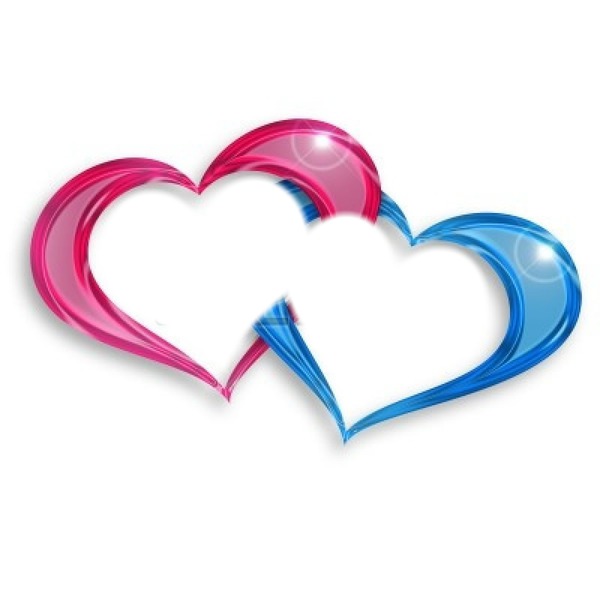 deux coeurs rose et bleu enlacés Фотомонтажа