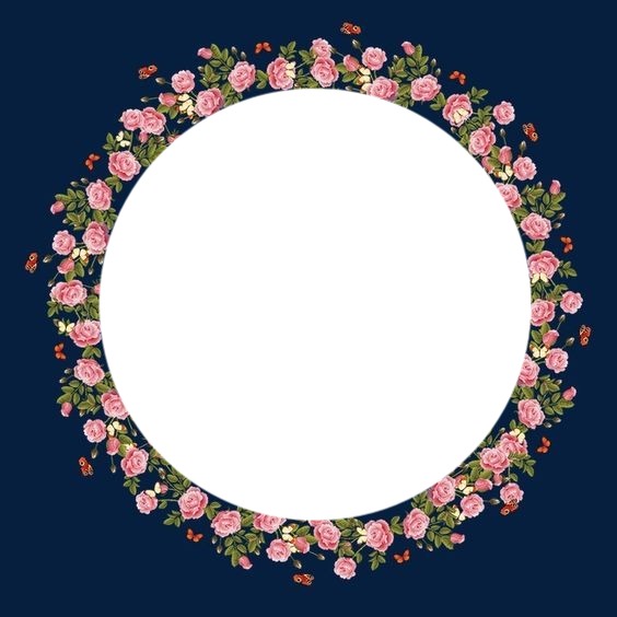 corona de rosas rosadas, fondo azul, una foto. Montage photo