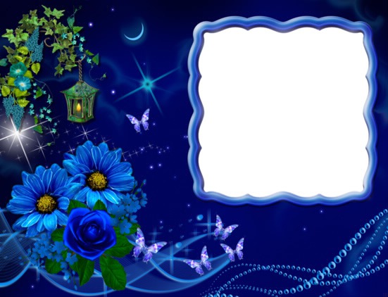 Fleurs bleues-papillons-nuit フォトモンタージュ