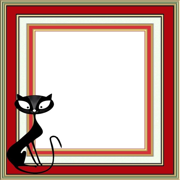 marco rojo, gato negro. Fotomontagem