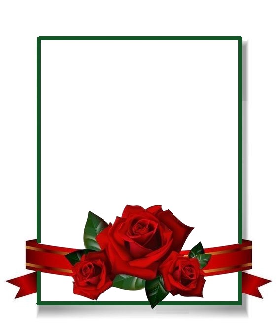 marco verde y rosas rojas. Fotomontagem