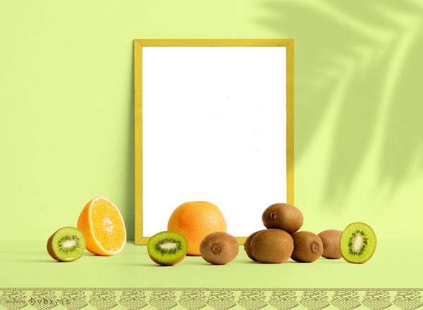 Желто-зеленый фон с фруктами Фотомонтаж