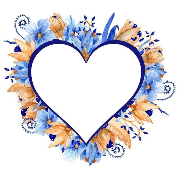 Corazón delineado azul, sobre flores secas Montaje fotografico