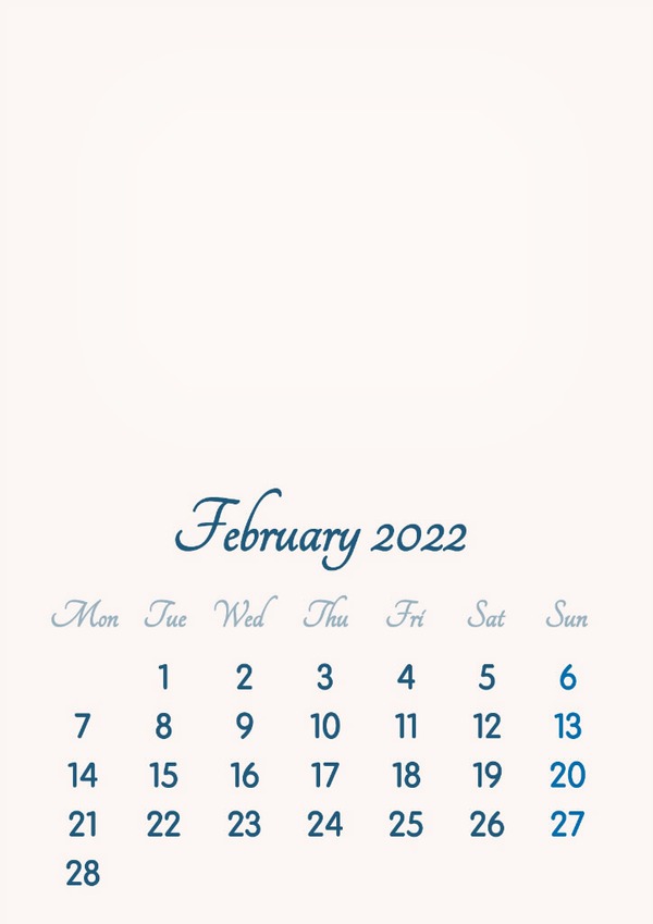 February 2022 // 2019 to 2046 // VIP Calendar // Basic Color // English Photomontage