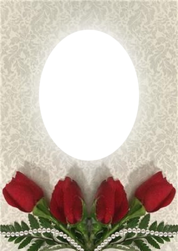 marco oval y rosas rojas. Fotomontáž