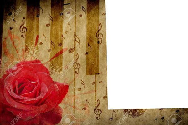 music note with rose flower Photo frame effect