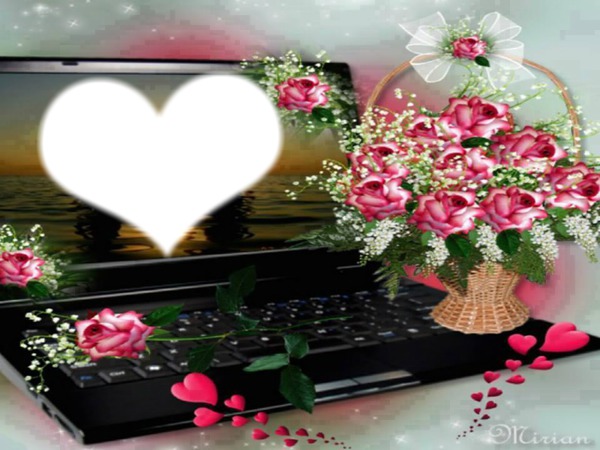 ordinateur avec des roses Fotómontázs