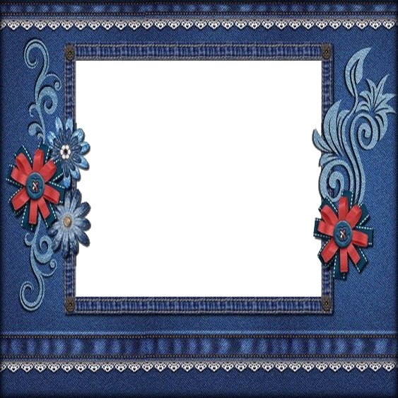 marco y flores azules. Fotomontage