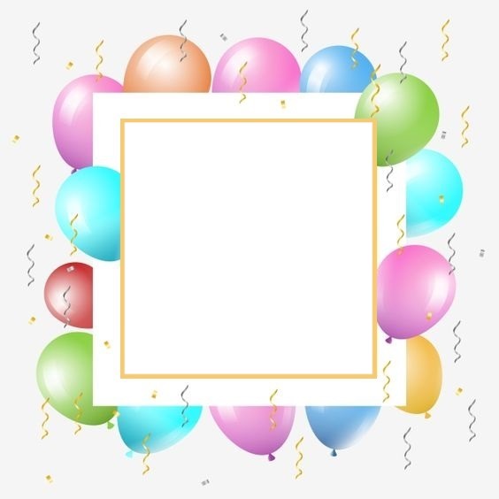 marco cumpleaños, globos y confites. Fotomontage