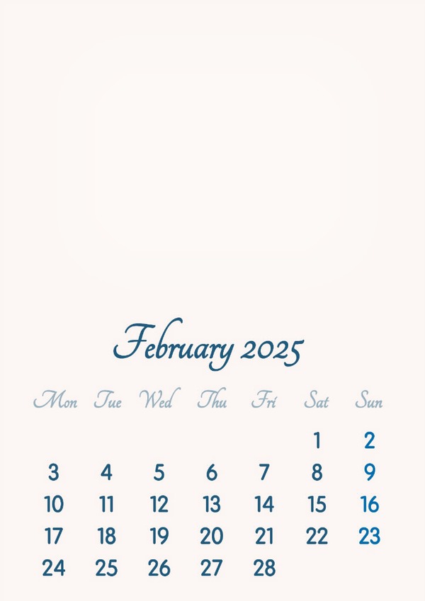 February 2025 // 2019 to 2046 // VIP Calendar // Basic Color // English Fotomontažas