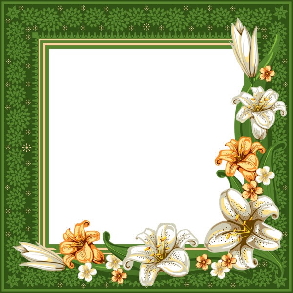 Green Frame with Flowers Фотомонтаж
