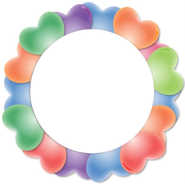 1 cadre rond avec des coeurs multicolores Photomontage