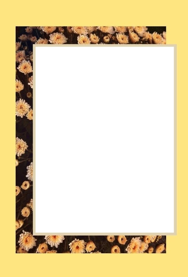 marco amarillo y flores. Montaje fotografico