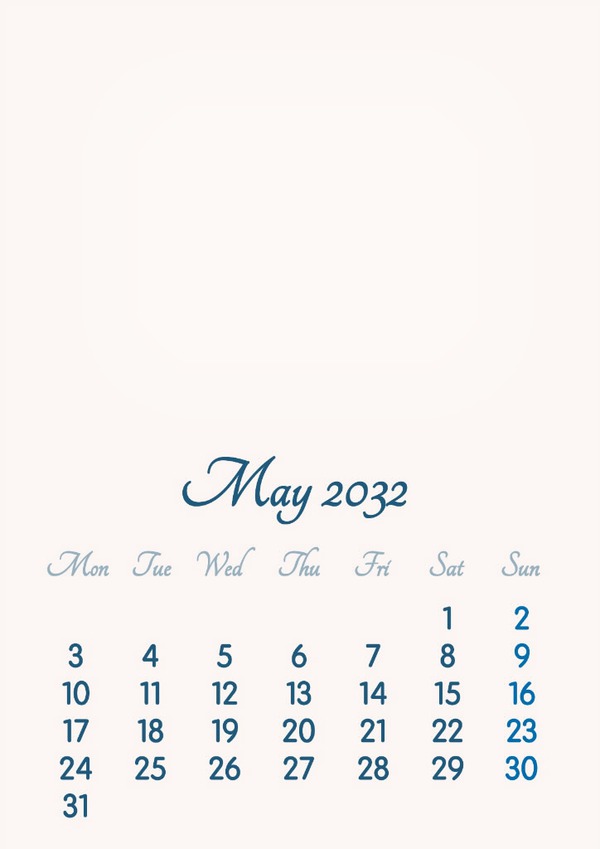 May 2032 // 2019 to 2046 // VIP Calendar // Basic Color // English Fotomontage