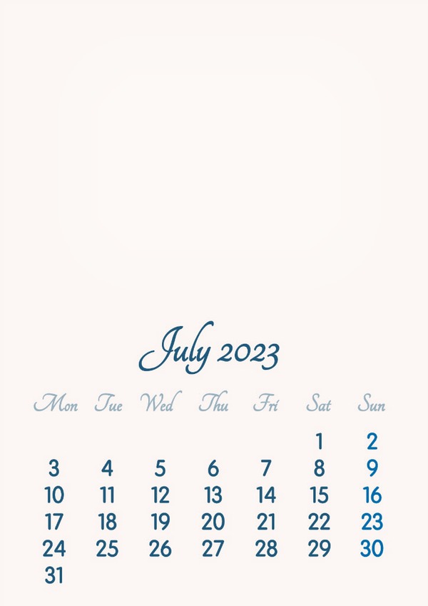 July 2023 // 2019 to 2046 // VIP Calendar // Basic Color // English Fotomontažas