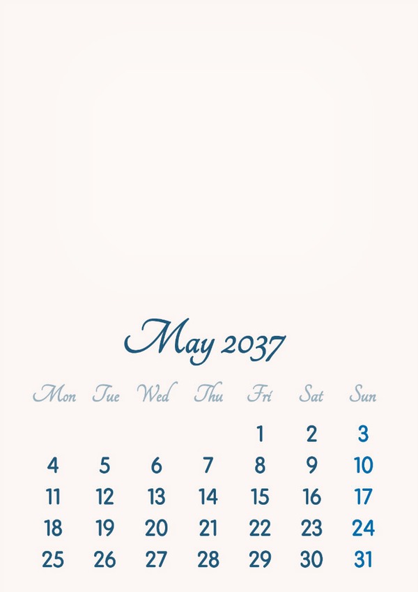May 2037 // 2019 to 2046 // VIP Calendar // Basic Color // English Fotomontáž