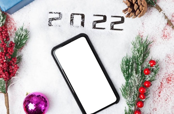 Feliz Año 2022, celular, 1 foto Fotomontaža