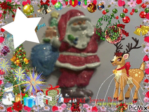 Joyeux Noël avec le père Noël peint par Gino GIBILARO et déco picmix Fotomontage